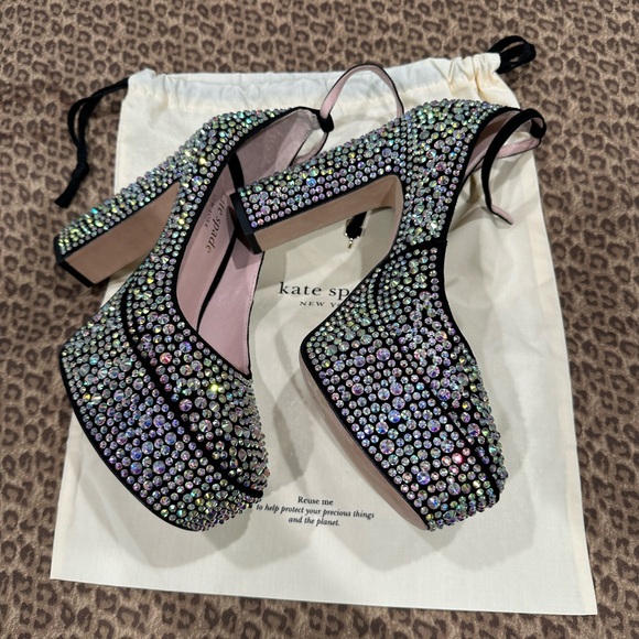 New!! 🔥KATE SPADE Gia Pave black Suede crystal embellished platform pumps - Picture 2 of 5